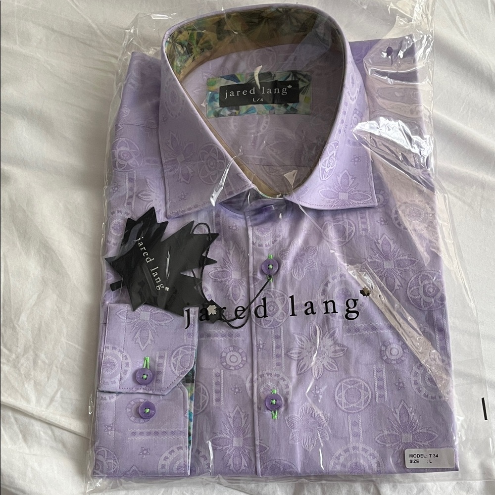Jared Lang Men’s Lilac Jacquard Floral Dress Shirt. Size L (4). Brand New